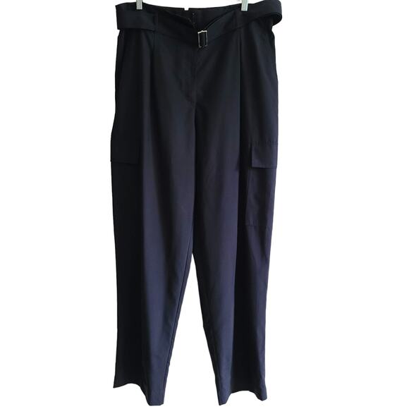 LAFAYETTE 148 Sadler High-Rise Belted Cargo Pants Italian Silk Black Women's 14